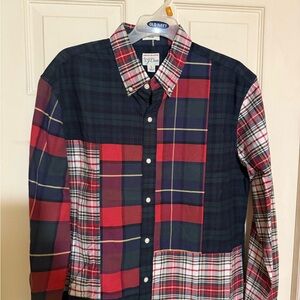J. Crew Men's Patchwork Plaid Shirt - Red and Navy
